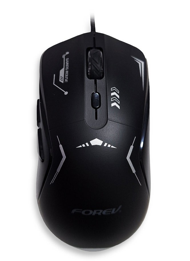Forev E-Sports gaming mouse with 1.5M USB Cable , silent key ,macro program ming , optical engine , LED Light , 4-level adjustable (1200 - 1800 - 2400 - 3600 DPI ) , Support windows 2000 / XP / win7 / win8 / win10 / vista / 32bit IOS or latest - FV-X9 , black  - Image 1