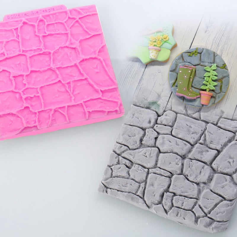 HengKe 2 Pieces Rock Texture Silicone Lace Mold  Food Grade Cake Molds  Candy  Icing  Biscuit Decor  Chocolate Polymer Clay Fondant Snow Cake Decorating Supplies - Image 5