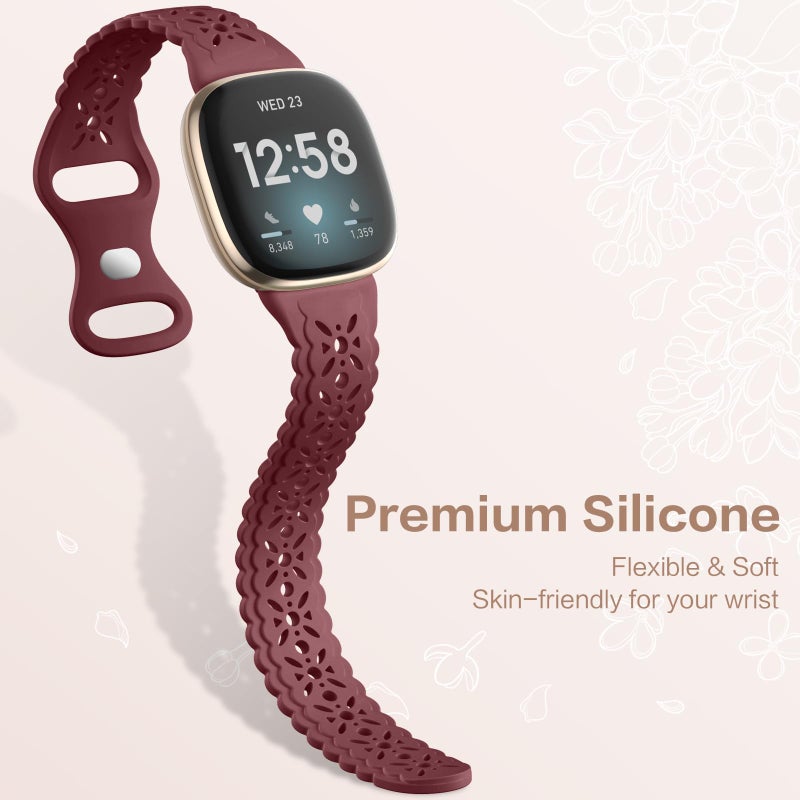 Dirrelo 4 pack Lace Silicone Band Compatible for Fitbit Sense Bands/Fitbit Versa 3 Bands/Fitbit Versa 4 Bands/Fitbit Sense 2 Bands Women,Soft Thin Hollow-out Sport Watch Strap Replacement Wristband - Image 4