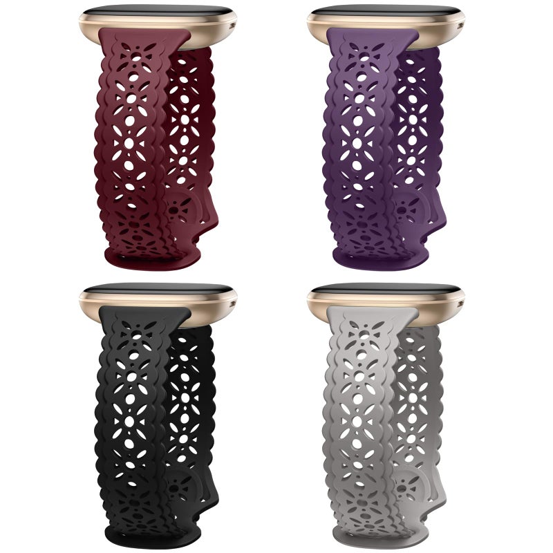 Dirrelo 4 pack Lace Silicone Band Compatible for Fitbit Sense Bands/Fitbit Versa 3 Bands/Fitbit Versa 4 Bands/Fitbit Sense 2 Bands Women,Soft Thin Hollow-out Sport Watch Strap Replacement Wristband - Image 1