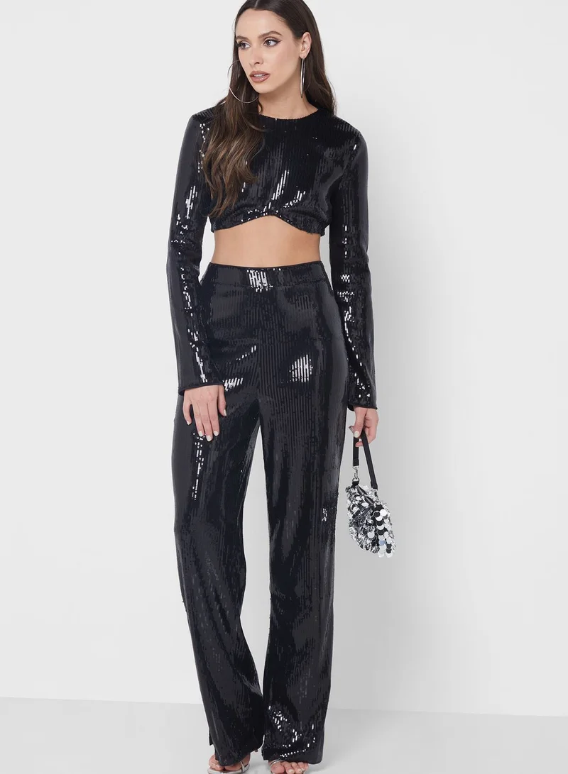 kaiia Sequin Detail Crop Top