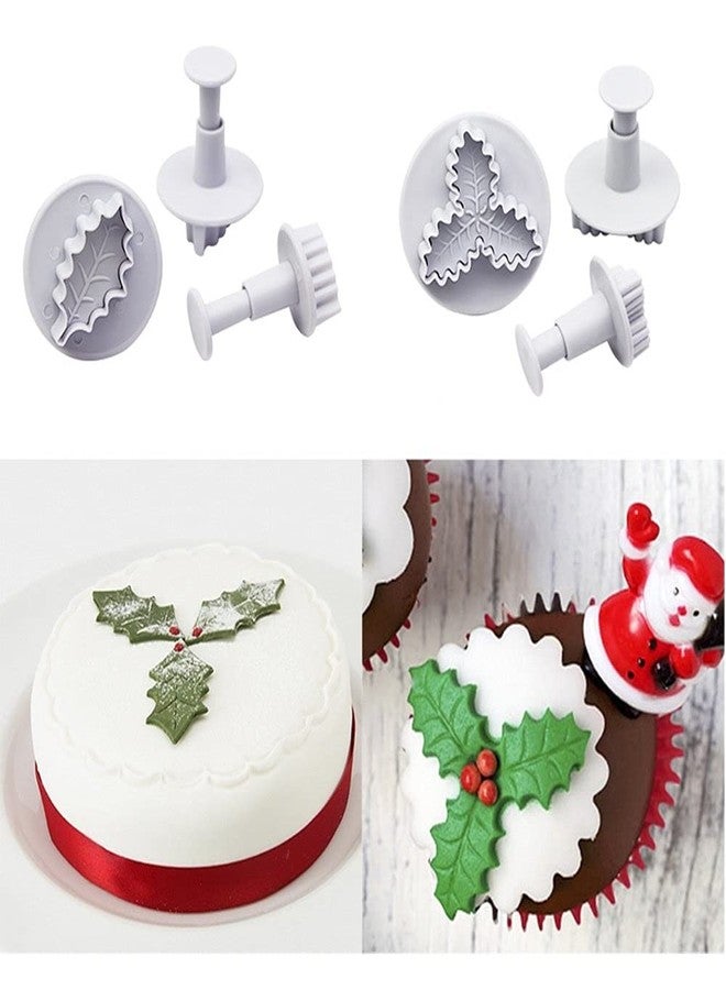 Orapink 6 Pieces Holly Leaf Cookie Cutters Plunger Set 3D Christmas Biscuit Fondant Cutter for Baking,Cake Decorations - Image 2
