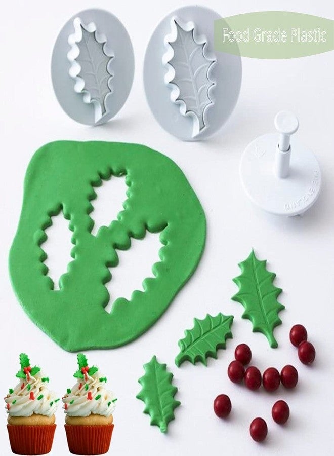 Orapink 6 Pieces Holly Leaf Cookie Cutters Plunger Set 3D Christmas Biscuit Fondant Cutter for Baking,Cake Decorations - Image 3