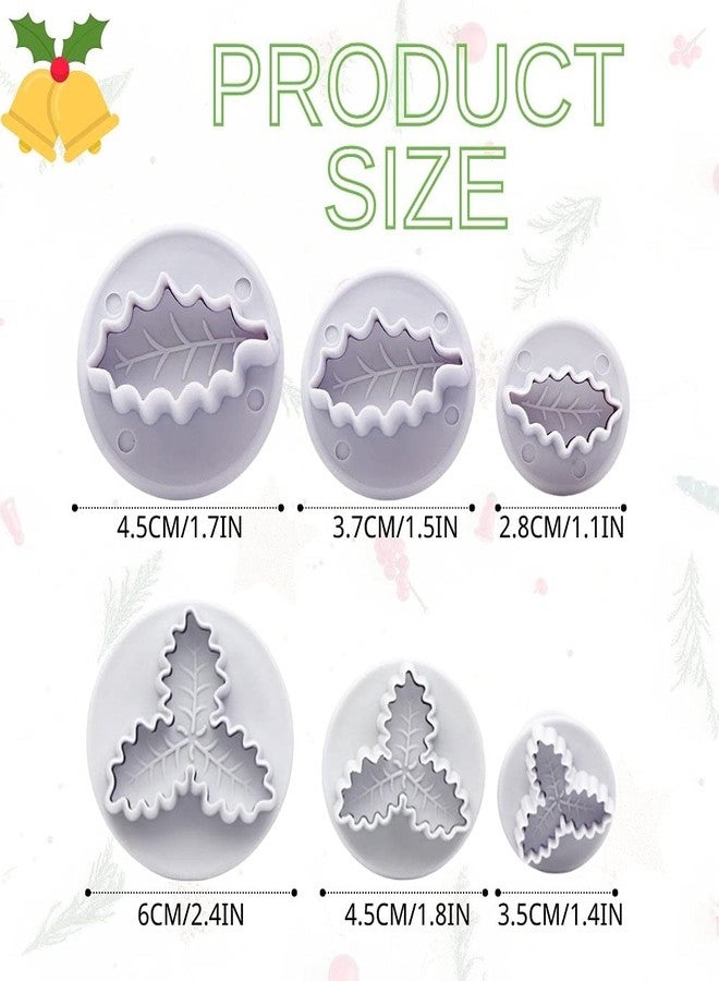 Orapink 6 Pieces Holly Leaf Cookie Cutters Plunger Set 3D Christmas Biscuit Fondant Cutter for Baking,Cake Decorations - Image 4