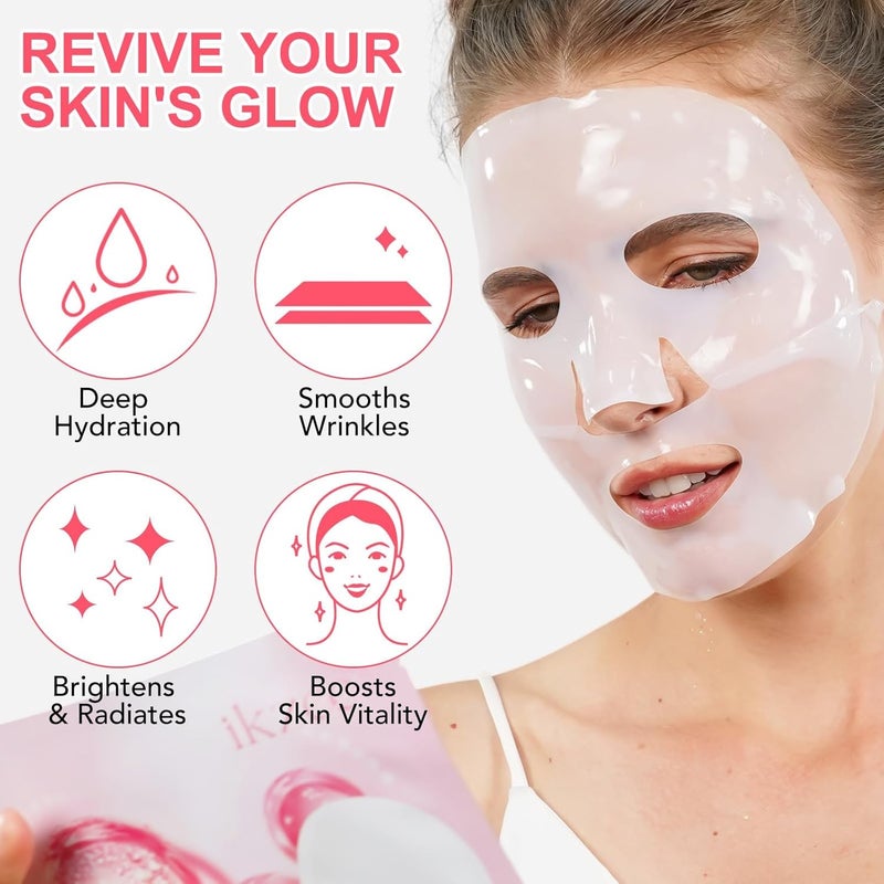Zikra Hydrating Collagen Face Masks Bio-Collagen Real Deep Collagen Overnight Mask with Low Molecular Weight Collagen for Lifting Firming Moisturizing Elasticity Improvement 4 Sheets Per Box - Image 2