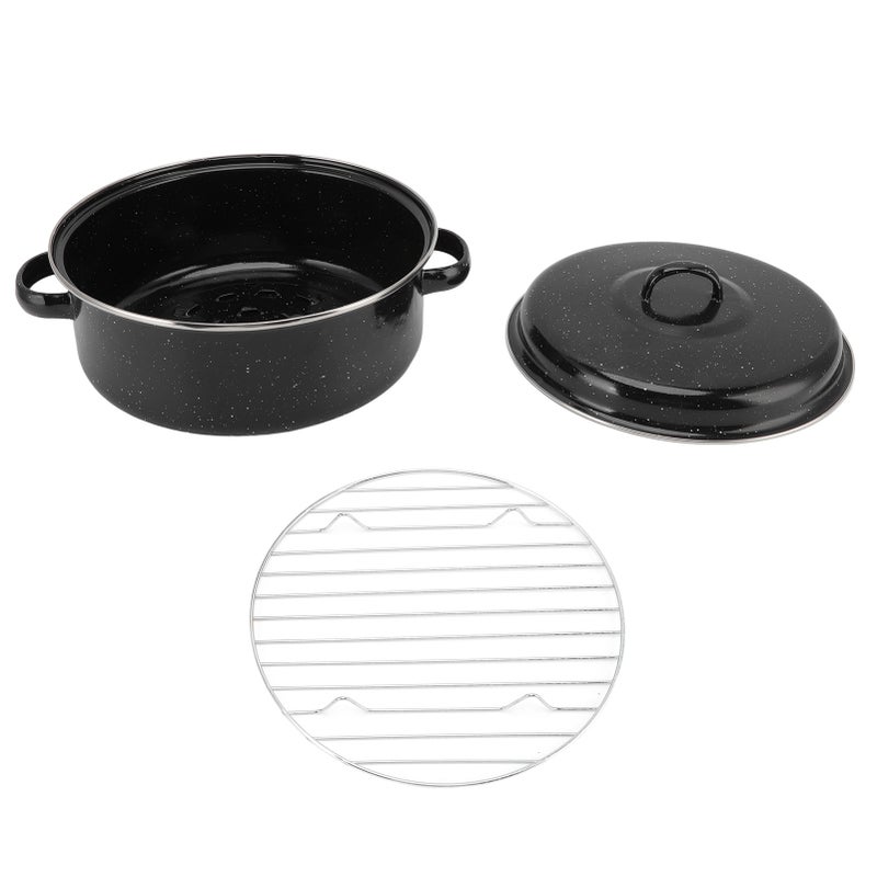 Roasting Pan Black Speckled Finish Household Non Stick BBQ Pot Roast Pan With Lid for Roasted Sweet Potatoes Chestnuts Iron Cover 26cm - Image 2