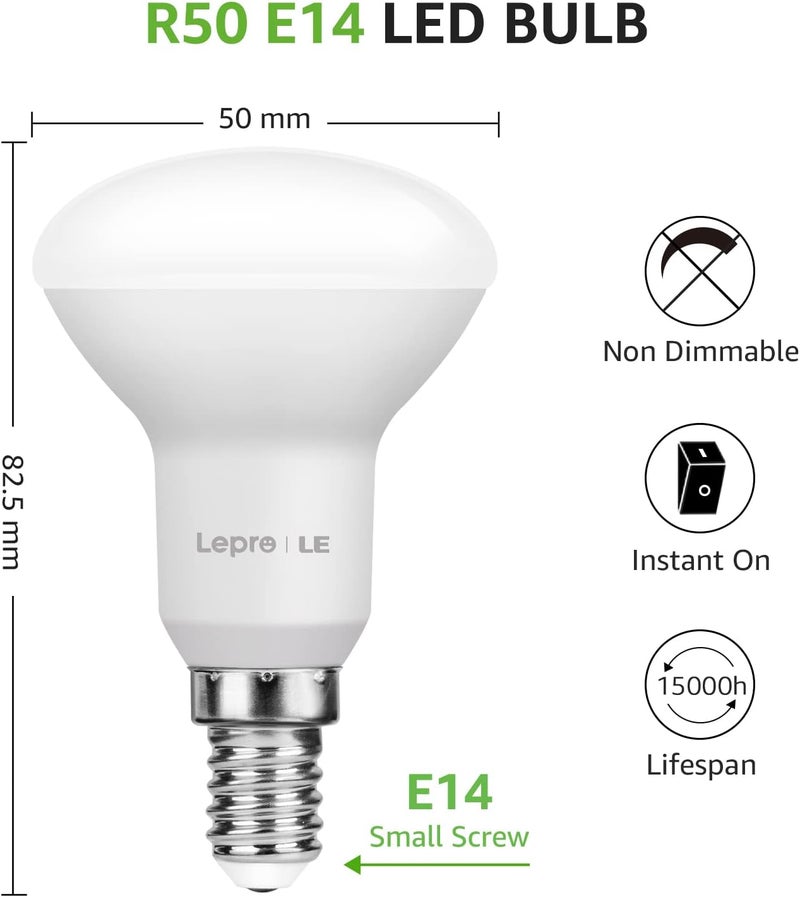 لايتنغ إيفر لمبة LED من Lepro طراز E14، 4.9 واط، 470 لومن، 220-240 فولت، مكافئة لمبة متوهجة 40 واط، 2700 كلفن أبيض دافئ لمبة LED موجهة E14، ضوء عاكس، R50 زاوية شعاع 120 درجة، لمبة موفرة للطاقة، عبوة من 5 - Image 5