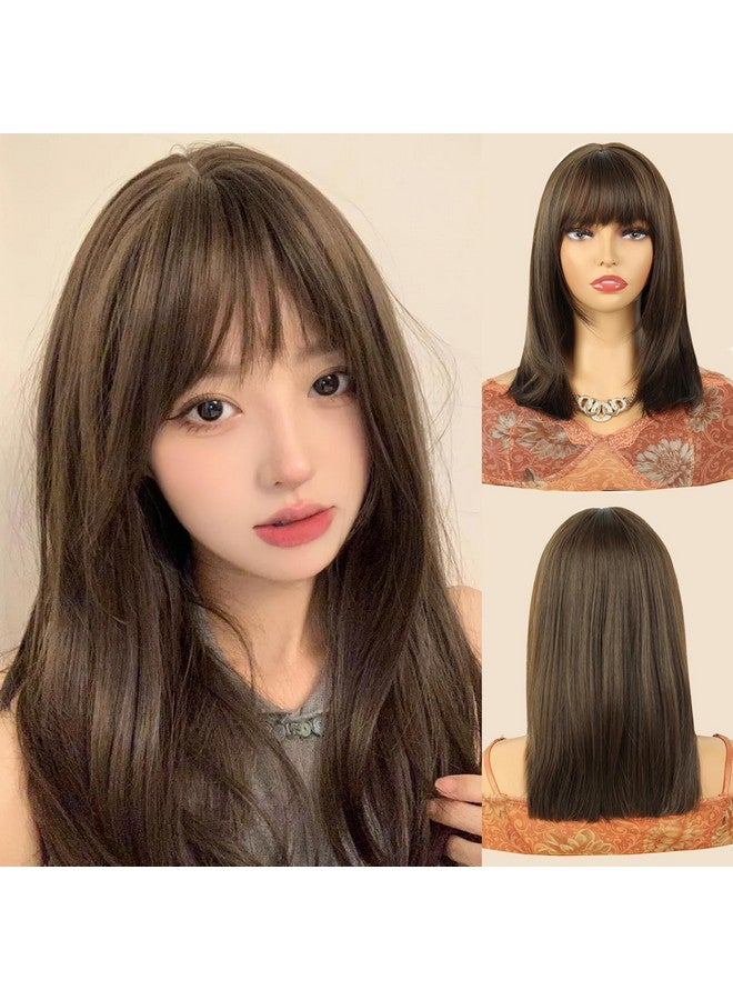 Creamily Straight Short Hair Wig for women Full head Natural, Full head Hair Wigs for women, Hair Week for Women Wig for girls Ladies Hair Wig, Korea Bob style Boy cut Hair Wig (Brown, 14 inches) - Image 1