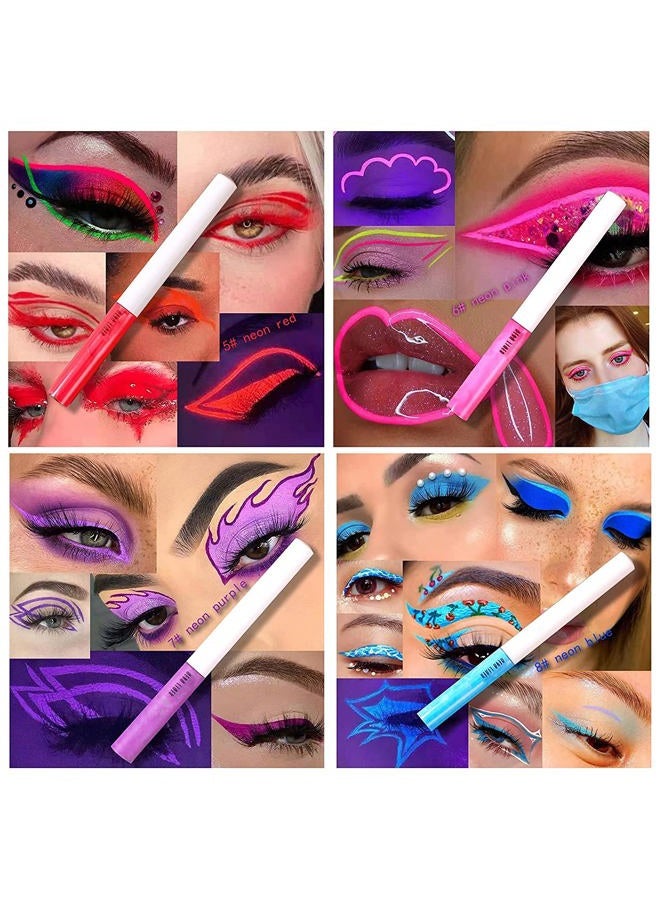 MAEPEOR Neon Liquid Eyeliner 8 Colors Matte Eyeliner Waterproof & Smudgeproof Fluorescent Body Face Paint Makeup for Daily Wear and Halloween Christmas (Neon, Set 0801) - Image 4