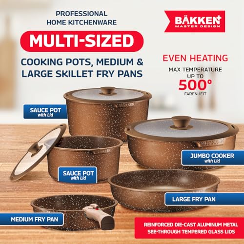 BAKKENMASTER Bakken Master 38 Piece Granite Cookware and Bakeware Set – Nonstick Granite Coating, Pots and Pans with Detachable Handles and Tempered Glass Lids, 6-piece Bakeware set, 12-piece Mixing Bowls,Brown - Image 3