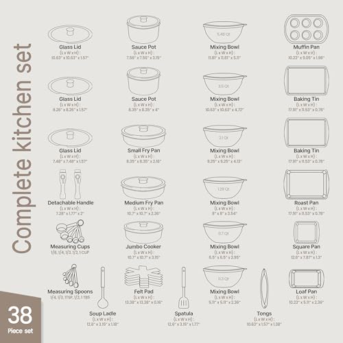 BAKKENMASTER Bakken Master 38 Piece Granite Cookware and Bakeware Set – Nonstick Granite Coating, Pots and Pans with Detachable Handles and Tempered Glass Lids, 6-piece Bakeware set, 12-piece Mixing Bowls,Brown - Image 2