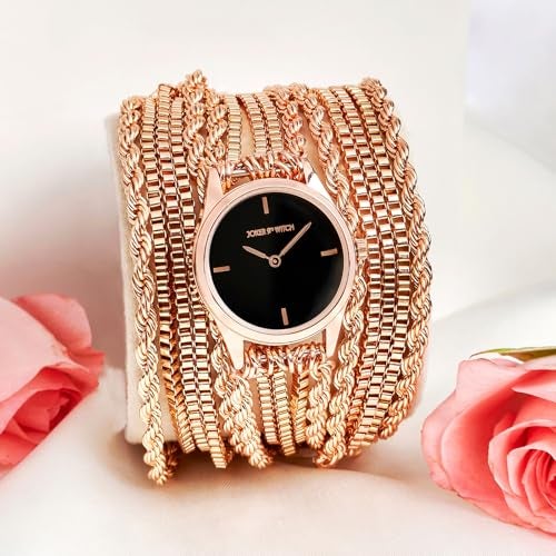 Joker & Witch Eltina Black Dial Rose Gold Triple Metallic Chain Wrap for Women - Image 2