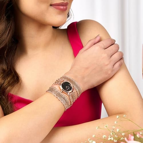 Joker & Witch Eltina Black Dial Rose Gold Triple Metallic Chain Wrap for Women - Image 3
