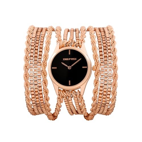Joker & Witch Eltina Black Dial Rose Gold Triple Metallic Chain Wrap for Women - Image 1