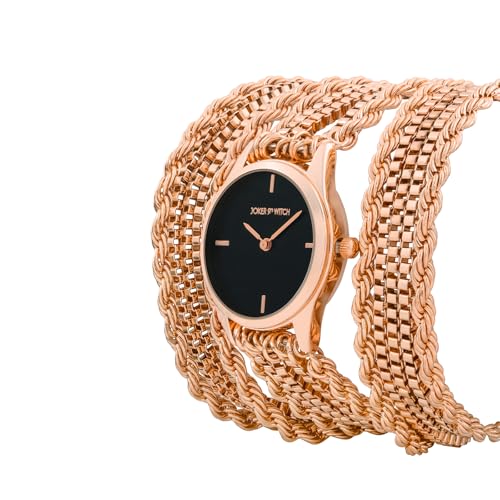 Joker & Witch Eltina Black Dial Rose Gold Triple Metallic Chain Wrap for Women - Image 4