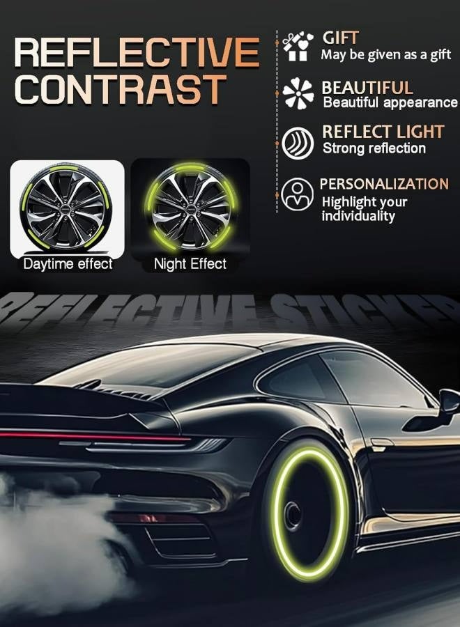 20 Pcs heel Reflective Stickers, Car Wheel Hub Reflective Sticker, for Motorcycle Wheels Car Cycling Night Reflective Safety, Decoration Stripe Rim Sticker, Universal for Car Vehicle Truck (Green) - Image 3
