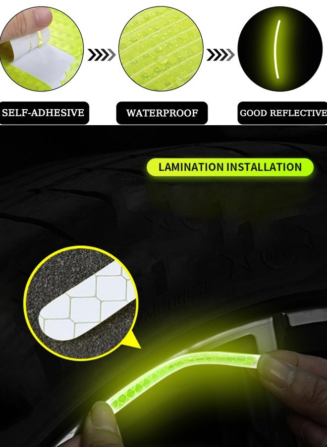 20 Pcs heel Reflective Stickers, Car Wheel Hub Reflective Sticker, for Motorcycle Wheels Car Cycling Night Reflective Safety, Decoration Stripe Rim Sticker, Universal for Car Vehicle Truck (Green) - Image 4