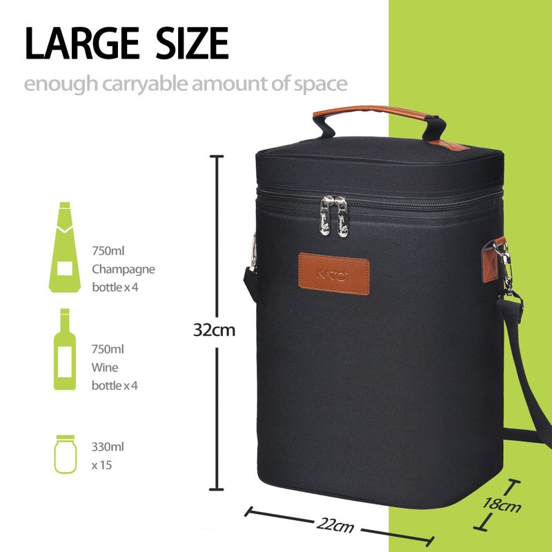 Tirrinia 4 Bottle Wine Gift Tote Carrier - Leakproof & Insulated Padded Versatile Wine Cooler Bag for Travel, BYOB Restaurant, Wine Tasting, Party, Dinner,Gift for Wine Lovers, Black - Image 4