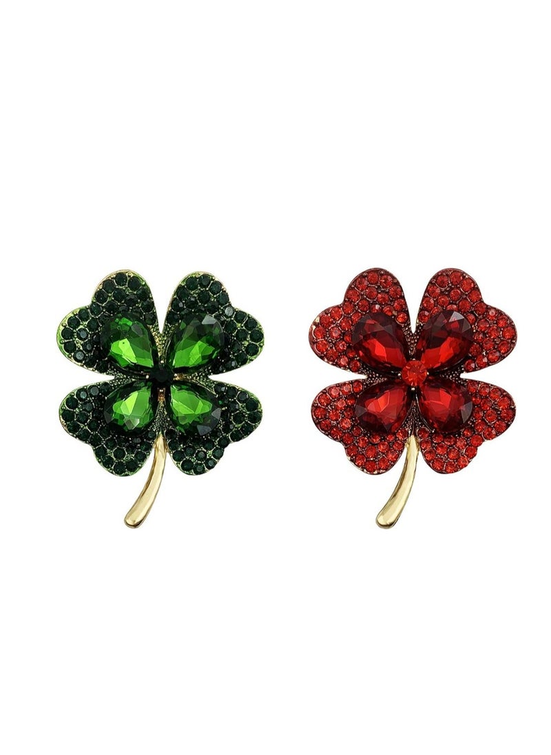 Oasisgalore - Patrick's Day Good Luck Charm Green Four Leaf Shamrock Clover Pin Brooch for Women Girls - Image 1