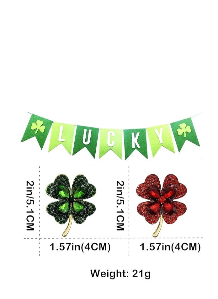 Oasisgalore - Patrick's Day Good Luck Charm Green Four Leaf Shamrock Clover Pin Brooch for Women Girls - Image 1