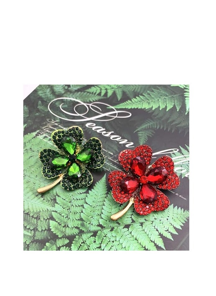 Oasisgalore - Patrick's Day Good Luck Charm Green Four Leaf Shamrock Clover Pin Brooch for Women Girls - Image 1