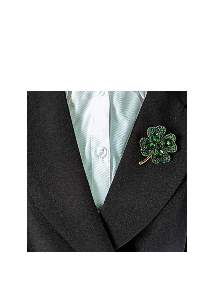 Oasisgalore - Patrick's Day Good Luck Charm Green Four Leaf Shamrock Clover Pin Brooch for Women Girls - Image 1