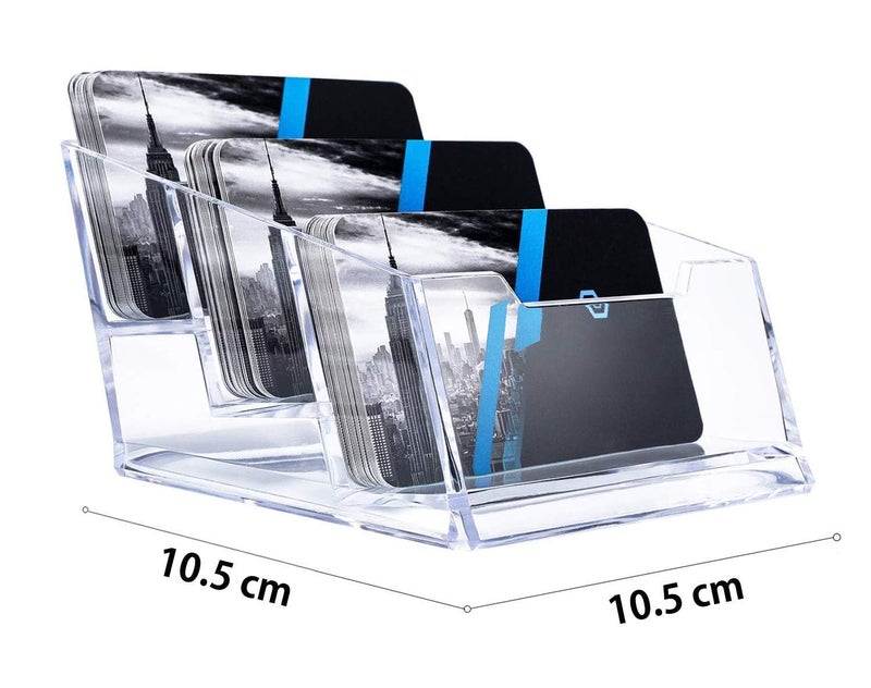 SNDIA حامل بطاقات العمل الأكريليكي - حامل بطاقات الزيارة - منظم حامل بطاقات العرض للمكتب (شفاف) (3 طبقات)، 5.8 × 5.8 × 11.5 سم - Image 2