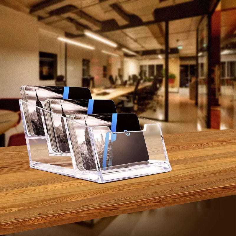 SNDIA حامل بطاقات العمل الأكريليكي - حامل بطاقات الزيارة - منظم حامل بطاقات العرض للمكتب (شفاف) (3 طبقات)، 5.8 × 5.8 × 11.5 سم - Image 4