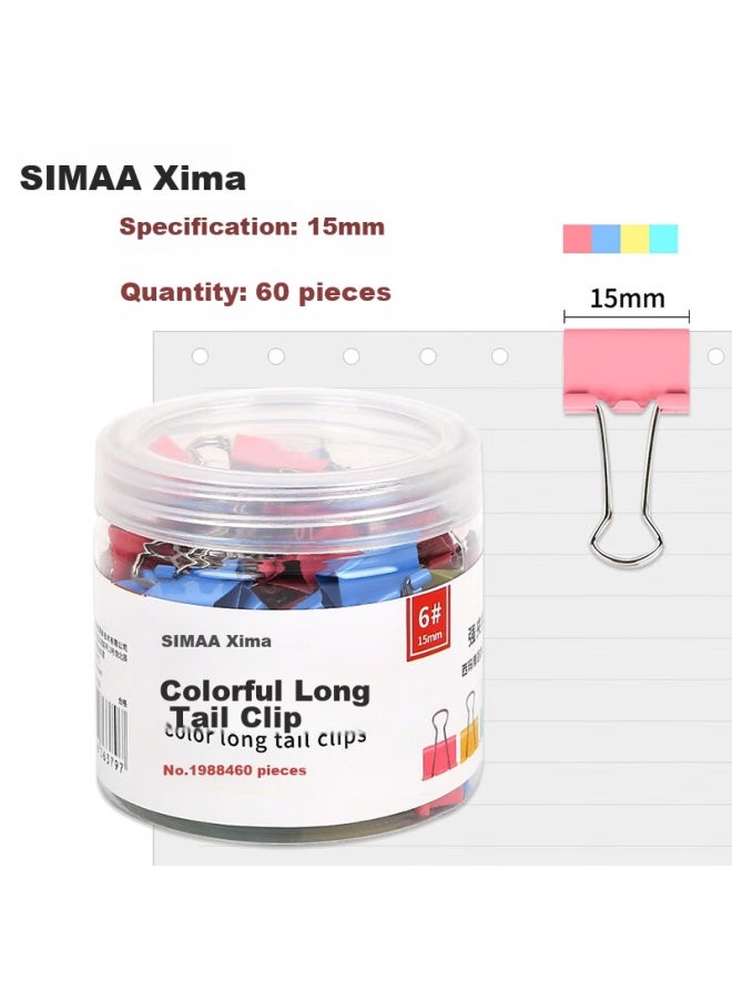 Simaa 60 مشابك ملونة طويلة الذيل 15mm، مشابك ورق، لوازم مكتبية، 19884 - Image 1