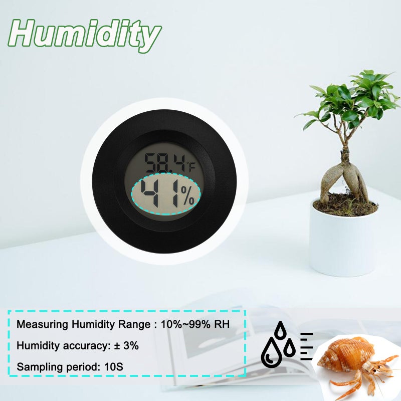 Serundo Auto Reptile Thermometer and Humidity Gauge Digtal Terrarium Thermometer Circular Bearded Dragon Cage Accessories Reptile Temp and Humidity Gauge for Leopard Gecko Hermit Crab Gecko Lizard Etc 2pc - Image 5