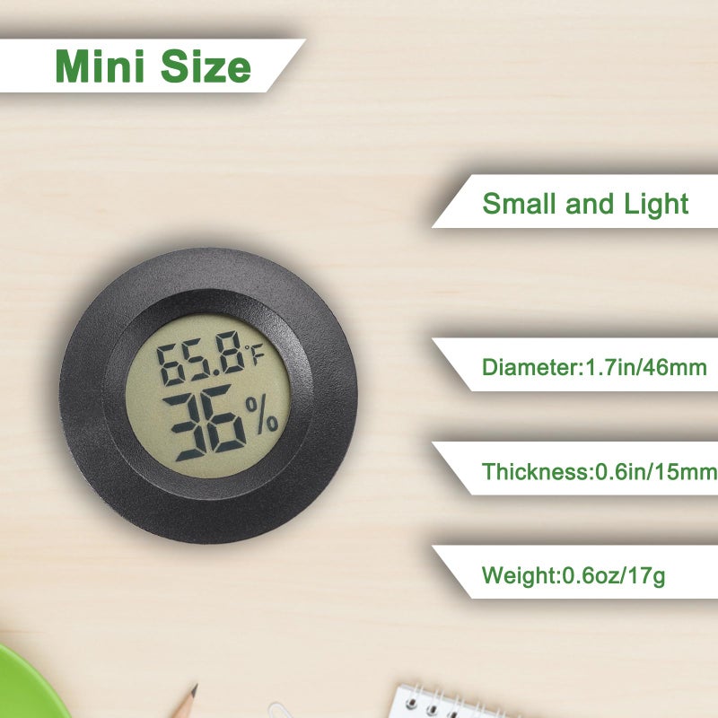 Serundo Auto Reptile Thermometer and Humidity Gauge Digtal Terrarium Thermometer Circular Bearded Dragon Cage Accessories Reptile Temp and Humidity Gauge for Leopard Gecko Hermit Crab Gecko Lizard Etc 2pc - Image 2