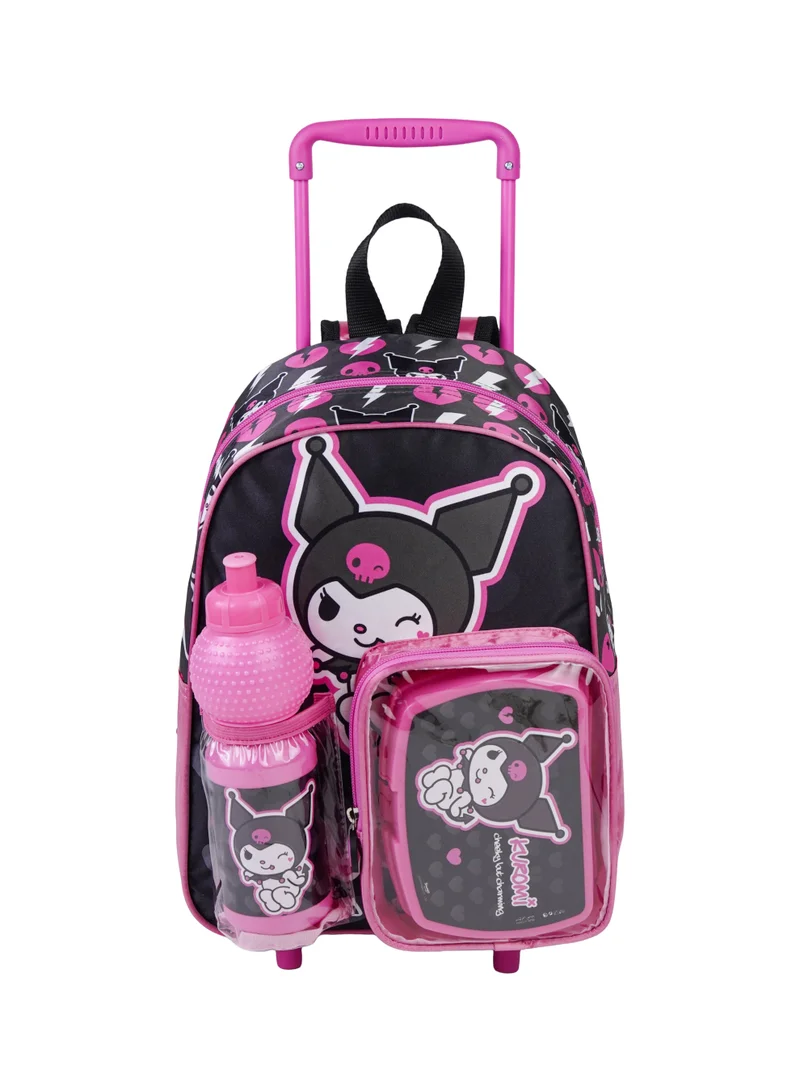 سانريو Sanrio Kuromi Toddler 3-in-1 Trolley School Set 13" | Rolling Backpack, Lunch Box & Water Bottle | Girls School Bag