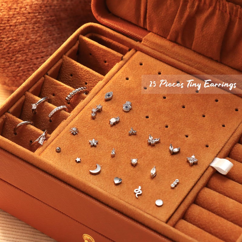 Krfy 25Pcs Hypoallergenic Surgical Steel Earrings for Sensitive Ears Silver Flat Back Cartilage Earrings Women Men Clear CZ Screw Back Flatback Stud Hoop Earring Set for Multiple Piercing - Image 4