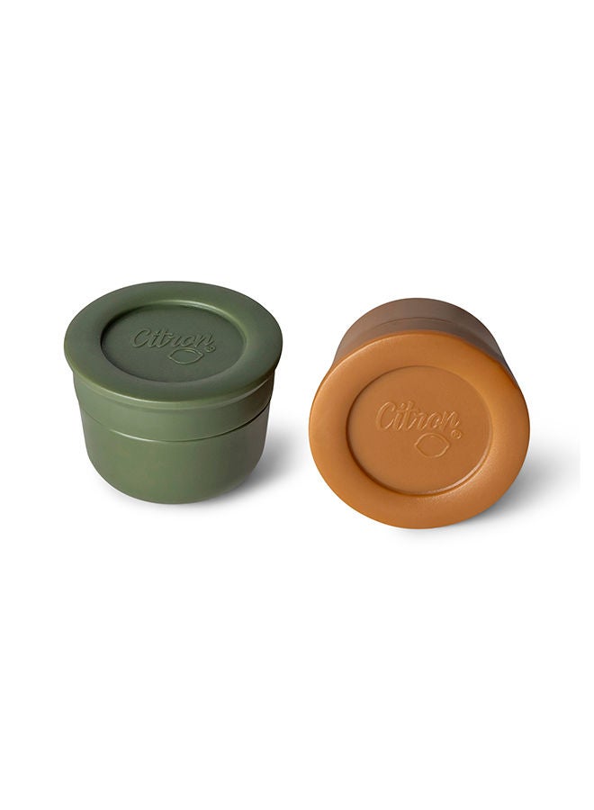 Citron Mini Sauce Container With Lids, Leakproof Dip And Salad Dressing Container, Reusable Sauce Container For Lunch Box - Caramel And Green  - Image 4
