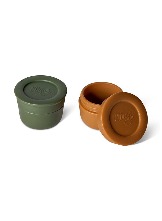 Citron Mini Sauce Container With Lids, Leakproof Dip And Salad Dressing Container, Reusable Sauce Container For Lunch Box - Caramel And Green  - Image 2