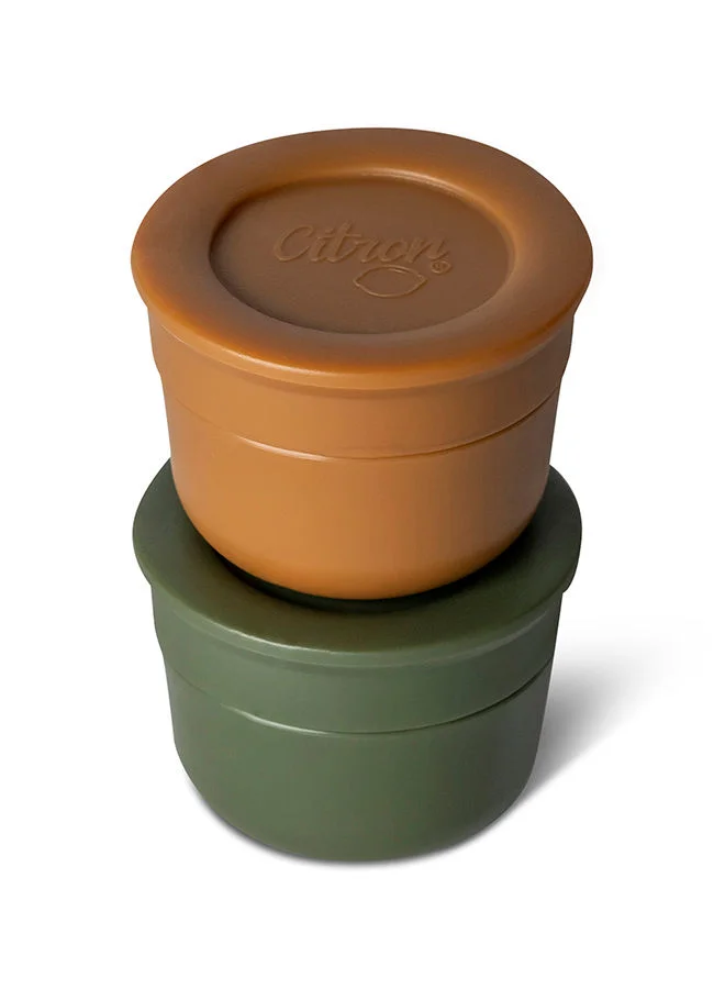 Citron Mini Sauce Container With Lids, Leakproof Dip And Salad Dressing Container, Reusable Sauce Container For Lunch Box - Caramel And Green
