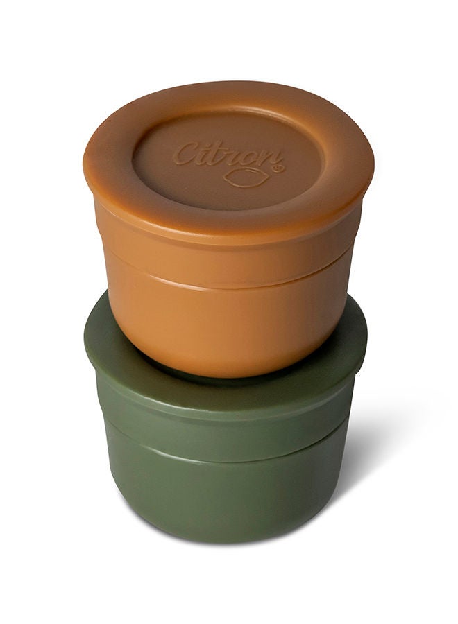 Citron Mini Sauce Container With Lids, Leakproof Dip And Salad Dressing Container, Reusable Sauce Container For Lunch Box - Caramel And Green  - Image 3