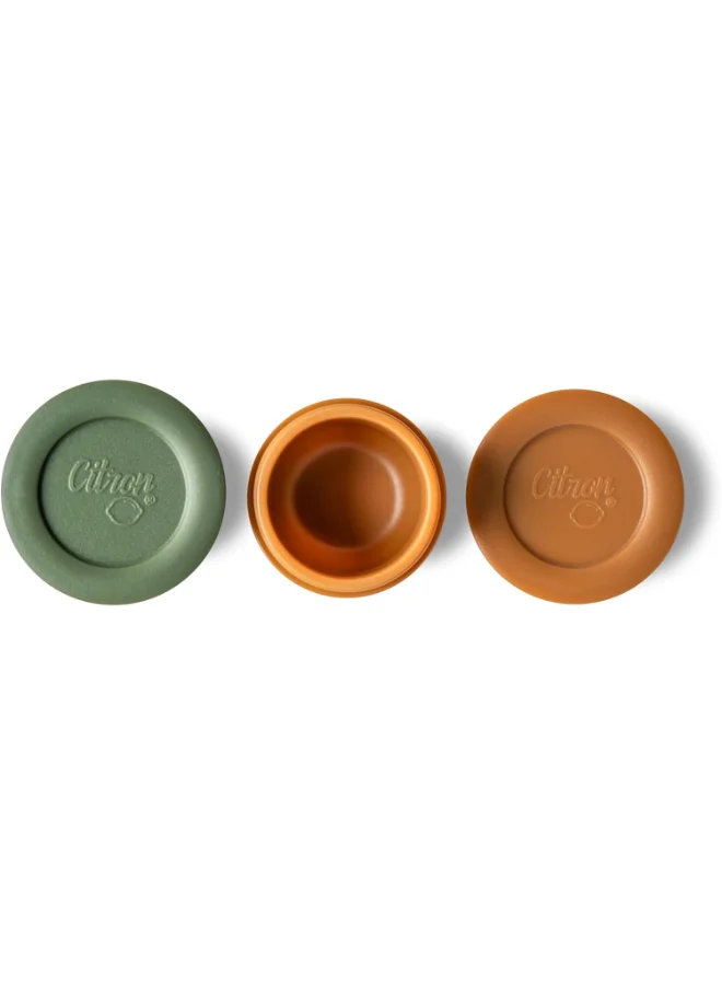 Citron Mini Sauce Container With Lids, Leakproof Dip And Salad Dressing Container, Reusable Sauce Container For Lunch Box - Caramel And Green