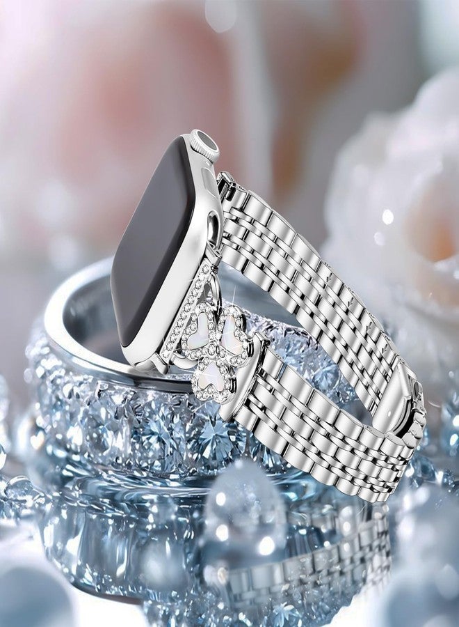 JOYOZY Women Bands Compatible with Apple Watch Band 40mm (42mm Series 10) 41mm 38mm, Sliver Clover Jewelry Metal Strap Replacement Adjustable Wristband for Iwatch Bands Series 10/9/8/7/6/5/4/3/2/1/SE - Image 2