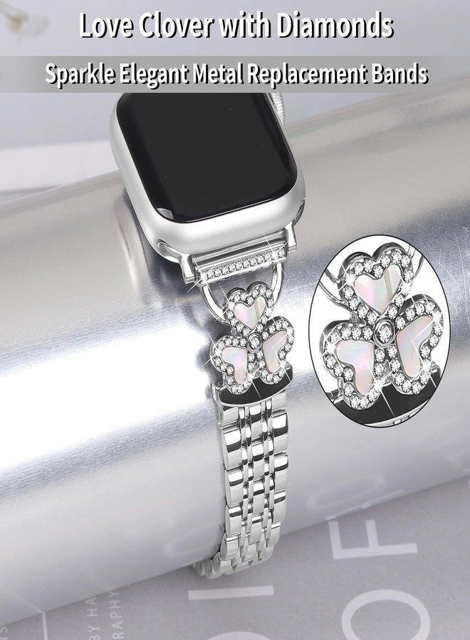 JOYOZY Women Bands Compatible with Apple Watch Band 40mm (42mm Series 10) 41mm 38mm, Sliver Clover Jewelry Metal Strap Replacement Adjustable Wristband for Iwatch Bands Series 10/9/8/7/6/5/4/3/2/1/SE - Image 3