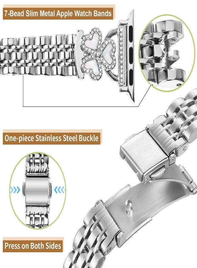 JOYOZY Women Bands Compatible with Apple Watch Band 40mm (42mm Series 10) 41mm 38mm, Sliver Clover Jewelry Metal Strap Replacement Adjustable Wristband for Iwatch Bands Series 10/9/8/7/6/5/4/3/2/1/SE - Image 4
