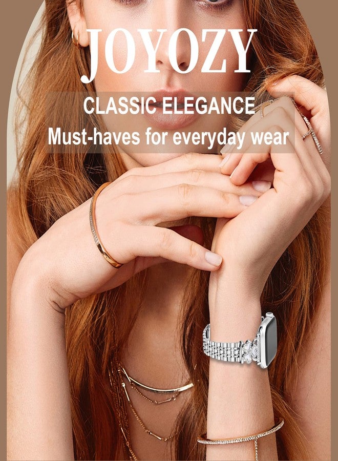 JOYOZY Women Bands Compatible with Apple Watch Band 40mm (42mm Series 10) 41mm 38mm, Sliver Clover Jewelry Metal Strap Replacement Adjustable Wristband for Iwatch Bands Series 10/9/8/7/6/5/4/3/2/1/SE - Image 5