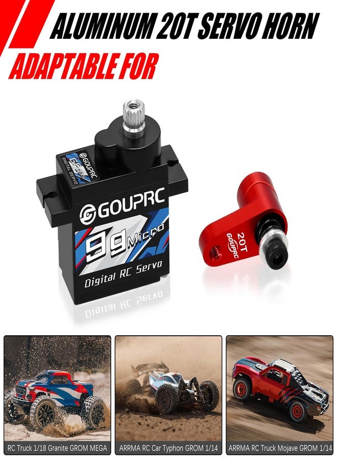 سيرفو رقمي صغير GOUPRC 9G ذو تروس معدنية لسيارات ARRMA Granite وGROM Typhon بمقياس 1/18 وGROM Mini Mojave وGROM 1/14 RC، قطع غيار سيرفو مطورة مع ذراع سيرفو 20T باللون الأحمر - Image 2