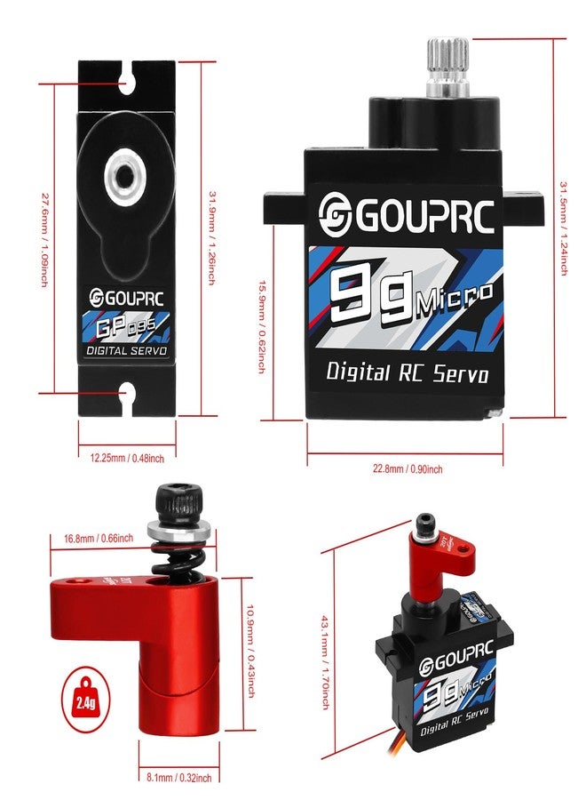 سيرفو رقمي صغير GOUPRC 9G ذو تروس معدنية لسيارات ARRMA Granite وGROM Typhon بمقياس 1/18 وGROM Mini Mojave وGROM 1/14 RC، قطع غيار سيرفو مطورة مع ذراع سيرفو 20T باللون الأحمر - Image 4