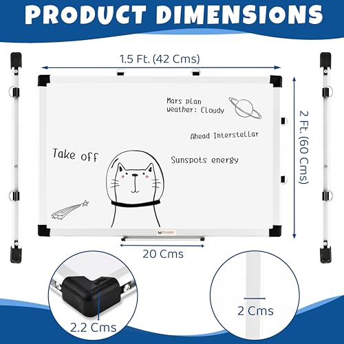 Eduway Elite 1.5x2 Feet Non-Magnetic White Board with 1 Duster Tray, 1 Eraser, 2 Markers | Robust Aluminium Frame | Ideal for Home, School, Office & Kids (4 Pcs Combo Pack). - Image 2