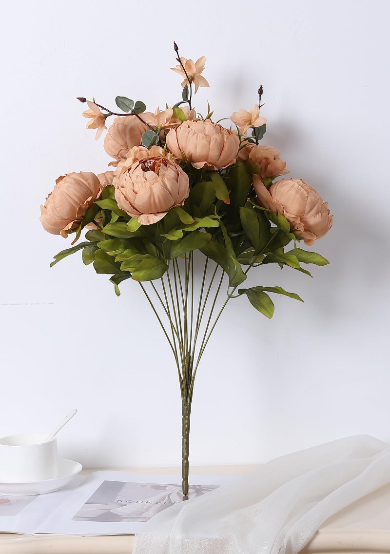 Duovlo Artificial Peony Silk Flowers Fake Flowers Vintage Wedding Home Decoration,Pack of 1 (Dark Champagne) - Image 3