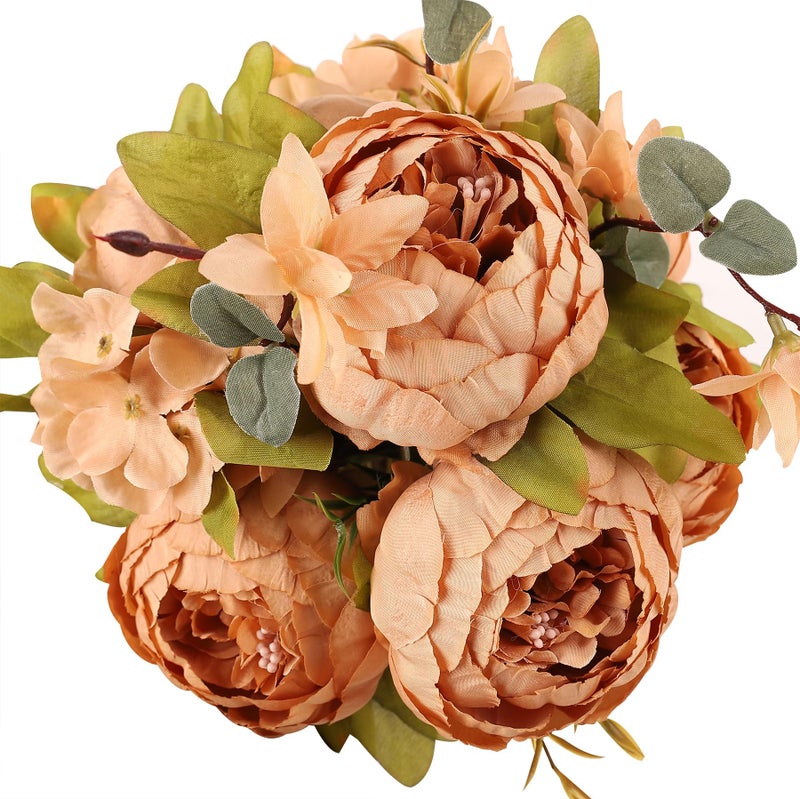 Duovlo Artificial Peony Silk Flowers Fake Flowers Vintage Wedding Home Decoration,Pack of 1 (Dark Champagne) - Image 1