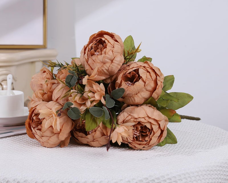 Duovlo Artificial Peony Silk Flowers Fake Flowers Vintage Wedding Home Decoration,Pack of 1 (Dark Champagne) - Image 4