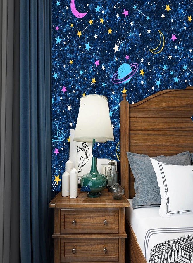 GLOW4U Sky Star Starry Night Peel and Stick Wallpaper for Kids Boys Girls Nursery Room Wall Decor Ceiling Contact Paper Galaxy Mural 17.7X117 Inches - Image 4