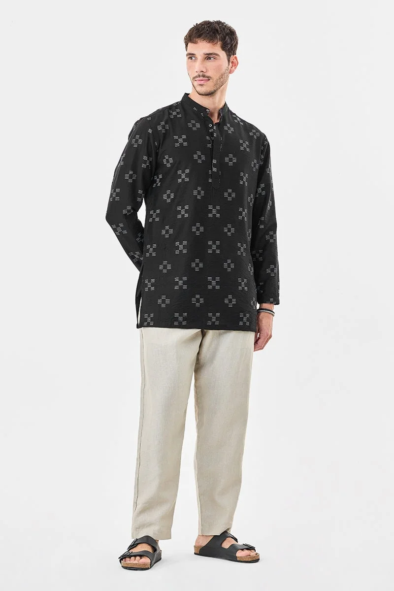 سنيتش Black Geometric Long Sleeve Regular Fit Party Shirt